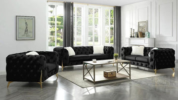 Michelle - 3 PC Luxury Tufted Style Sofa Set With Gold Accent Legs