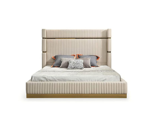 Aspen - Modern Platform Bed Finished With Fine Lines & Gold Accents