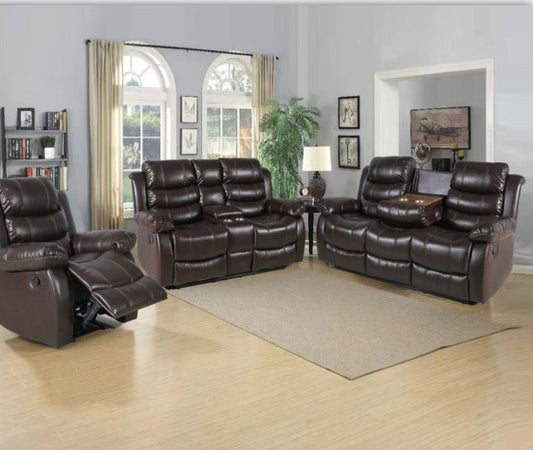 MONACO - 3 PC MANUAL RECLINER SET WITH CONSOLE & DROP DOWN CUPHOLDER