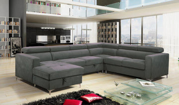 Caprico - Contemporary Fabric Sofa Bed Sectional With Adjustable Headrests & USB Port