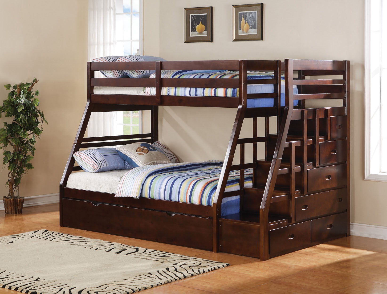 Mari - Single Over Double Bunk Bed With Storage & Double Pull Out Trundle