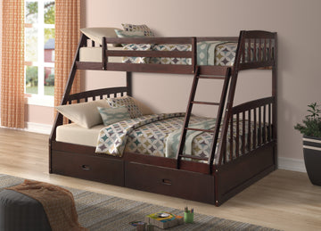 LAKE SIDE BUNK BED - SINGLE OVER DOUBLE WITH 2 DRAWERS SOLID WOOD