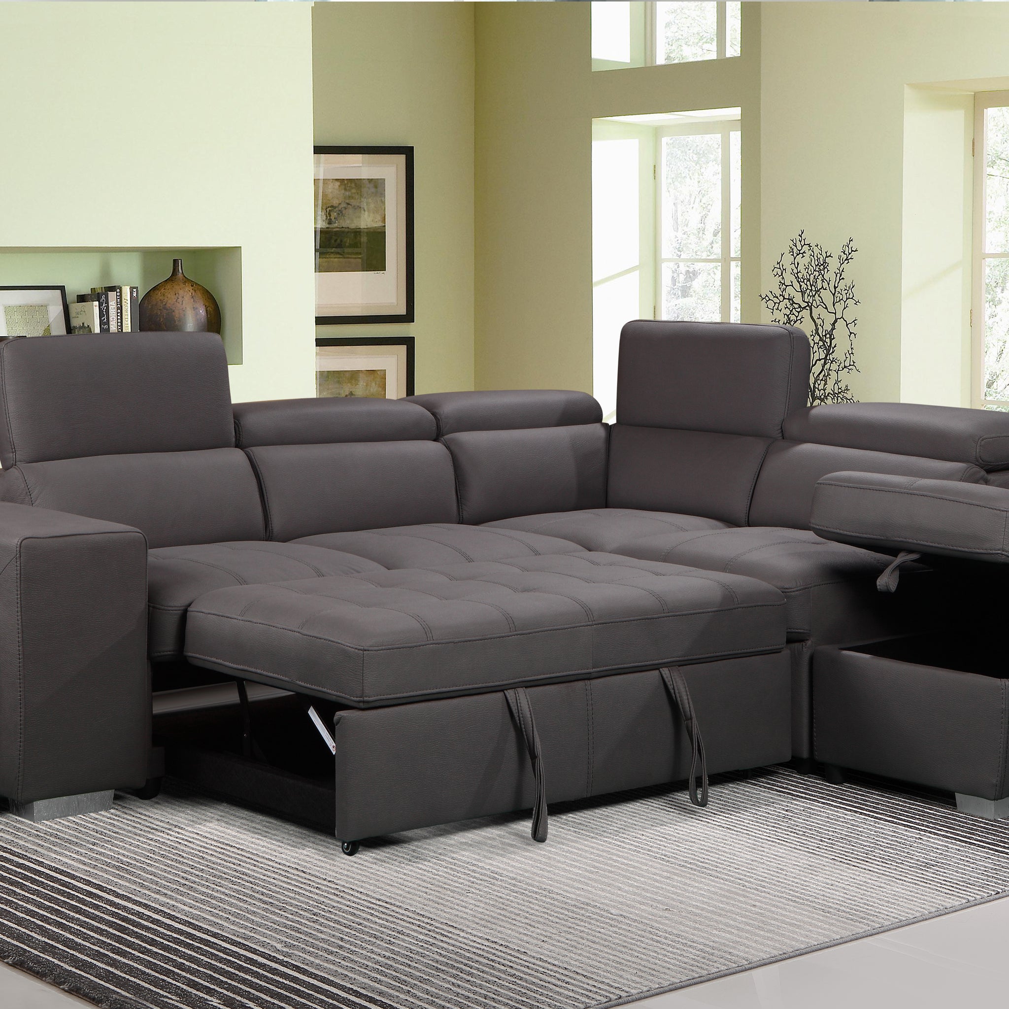 Positano - Modern Sofa Bed Sectional With Adjustable Headrests, Stools & USB Ports