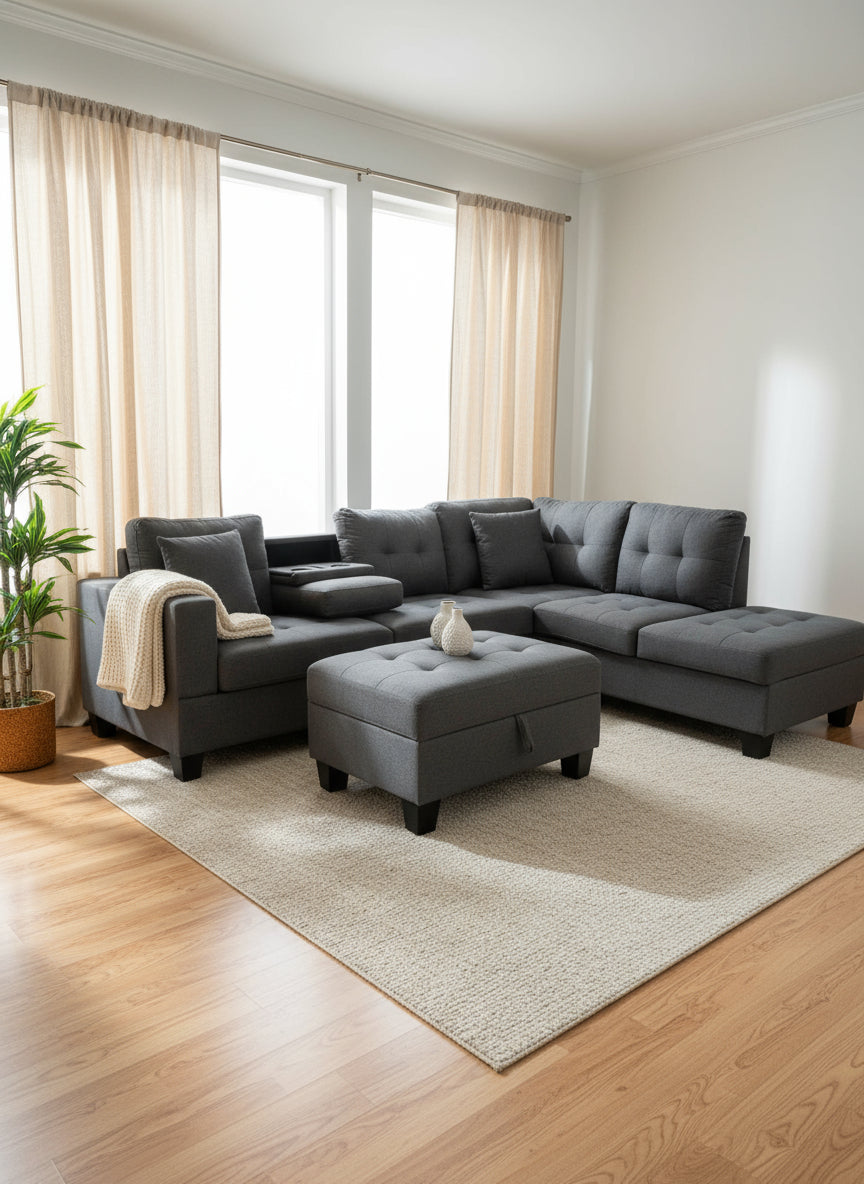 Madrid - Sectional With Drop Down Tray, Storage Compartment & Power Outlet