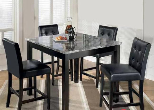 Mirka - 5 PC Modern Marble Like Counter Height Dining Set