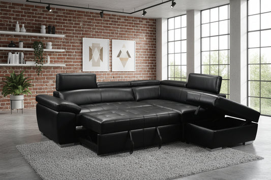 Nano - Modern Sofa Bed Sectional With Adjustable Headrests & Storage Ottoman