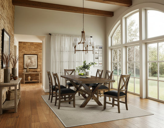 Lakeshore - 7 PC Modern Adjustable  Solid Wood Dining Set