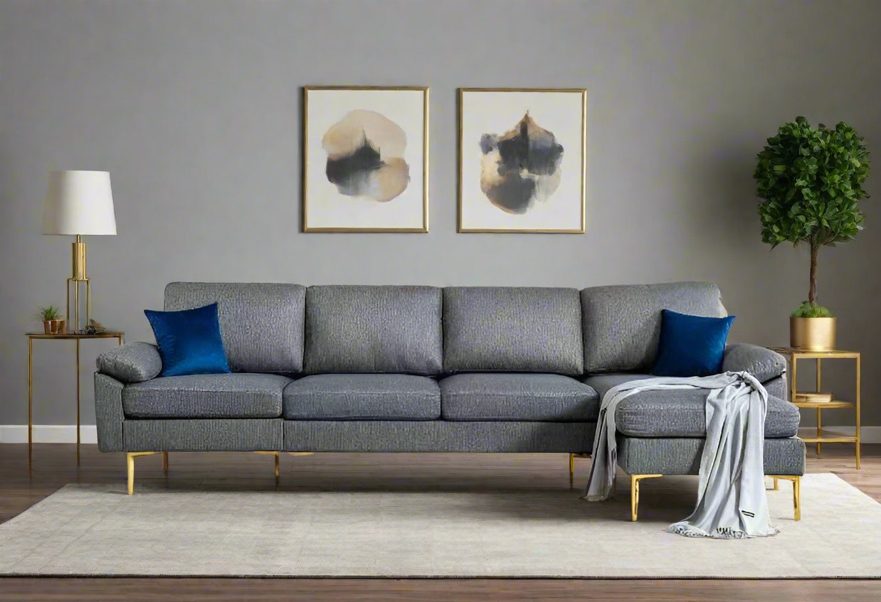 Mezo - Modern Reversible Sectional With Gold Accent Legs