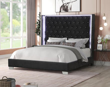 Load image into Gallery viewer, THIRSA 2.0 - VELVET PLATFORM BED WITH TUFTED STYLE HEADBOARD, LED LIGHTS &amp; USB PORTS