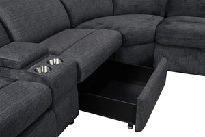 MILAN - POWER FABRIC CORNER RECLINER WITH PULL OUT BED AND ADJUSTABLE HEADRESTS