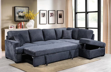 Maldon - Modern Sofa Bed Sectional With Storage Compartment & Toss Pillows (Dark Grey)