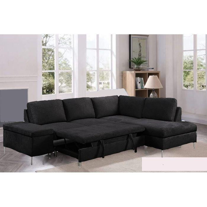 LYON - MODERN FABRIC SOFA BED WITH STORAGE ARMREST