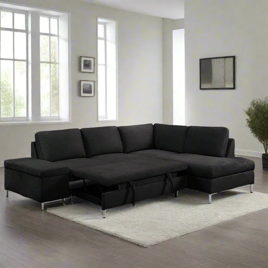 Lyon - Modern Fabric Sofa Bed Sectional With Storage Armrest