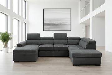Kuzi - Modern Fabric Sofa Bed Sectional With Adjustable Headrests & Storage Chaise