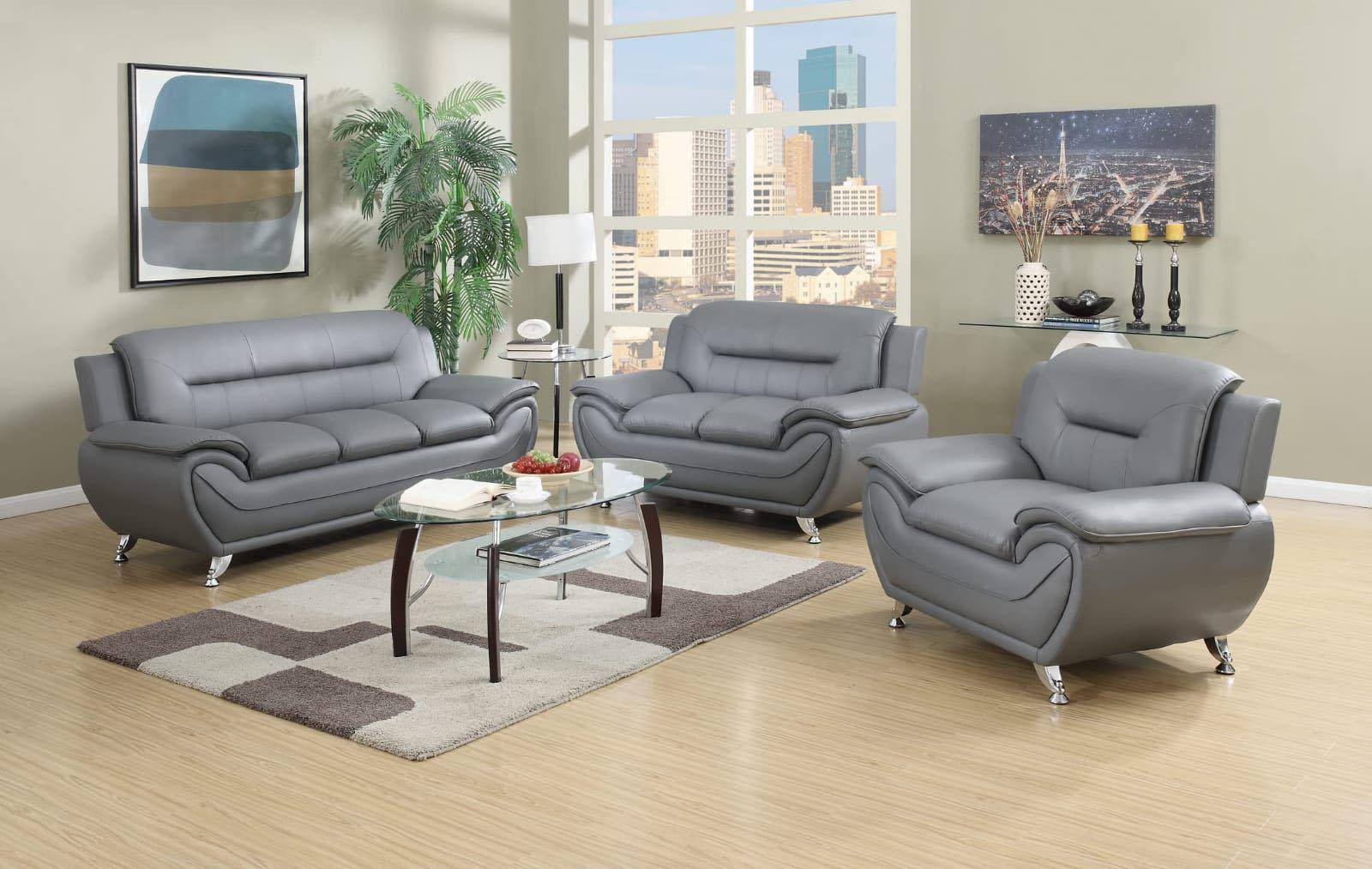 Rendy 3 Pc Modern Sofa Set Solid Colors