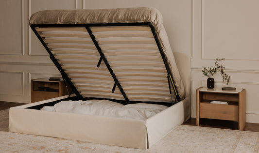 Joan - Contemporary Queen Bed With Lift Up Storage Cream