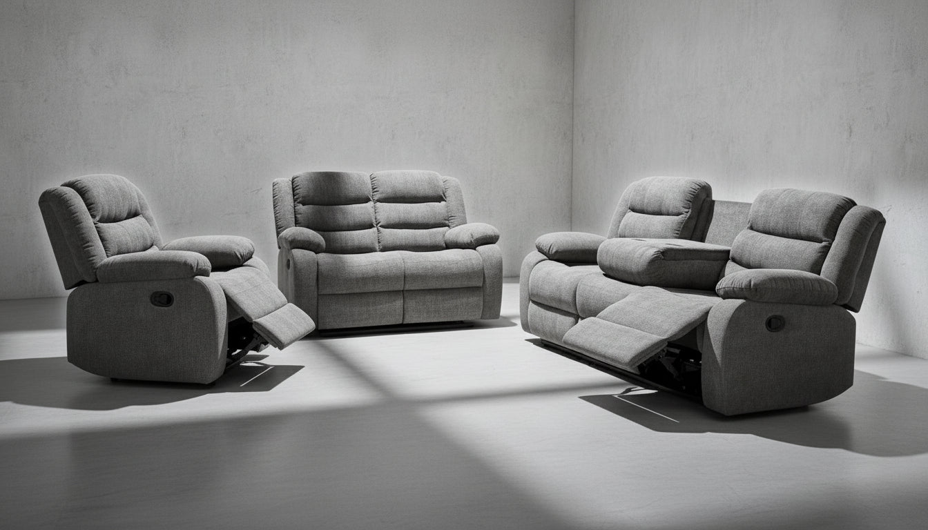 Alvin - 3 PC Fabric Manual Recliner Set With Drop Down Cupholders