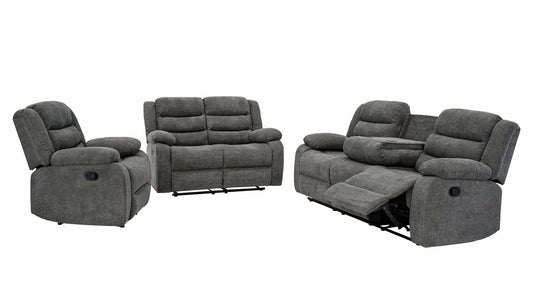 Alvin - 3 PC Fabric Manual Recliner Set With Drop Down Cupholders