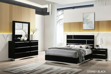 Stoney - Modern High Gloss Queen 6 PC Bedroom Set