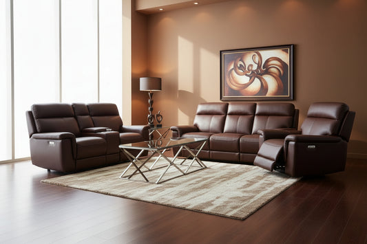 Vera - Modern 3 PC Top Grain Genuine Leather Power Recliner Set