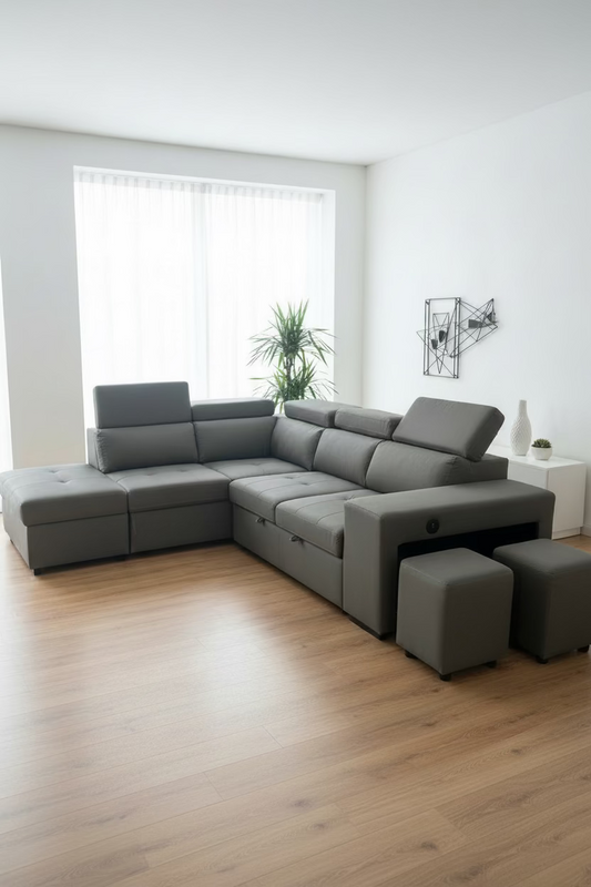 Pedro - Modern Sofa Bed With Stools & Adjustable Headrests (Floor Model)