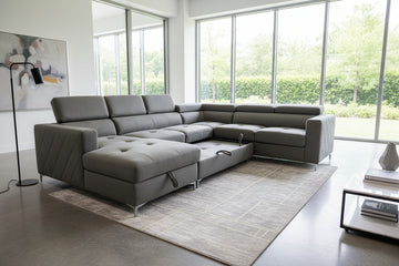 Caprico - Contemporary Fabric Sofa Bed Sectional With Adjustable Headrests & USB Port