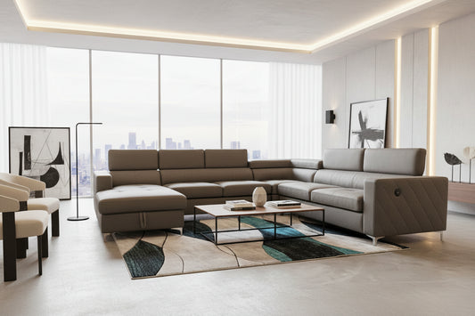 Caprico - Contemporary Fabric Sofa Bed Sectional With Adjustable Headrests & USB Port