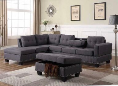 BARCELONA - FABRIC REVERSIBLE SECTIONAL WITH DROP DOWN CUPHOLDER