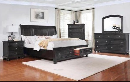 PARKER - 8 PC MODERN SLEIGH BEDROOM SET WITH STORAGE (CHARCOAL GREY)