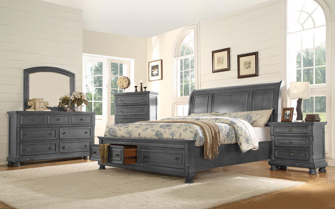 PARKER - 8 PCMODERN SLEIGH BEDROOM SET WITH DRAWERS (GREY)