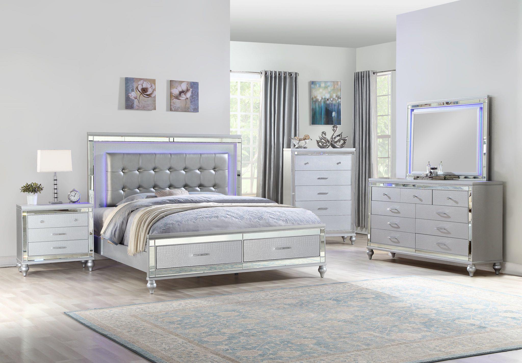 VALENTINO 2.0 - MODERN BEDROOM SET WITH LED LIGHTS AND STORAGE