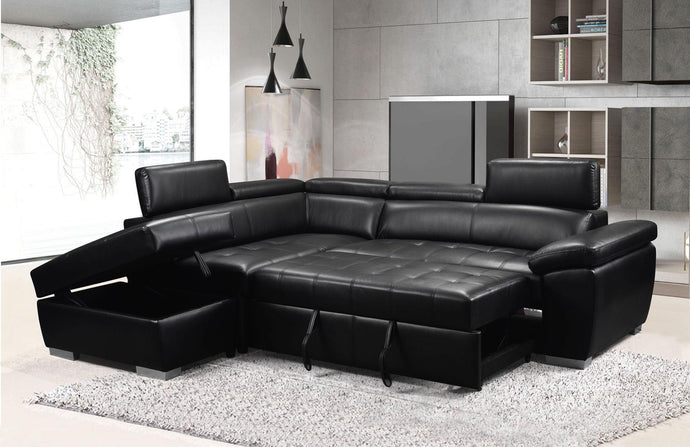NANO - MODERN SOFA BED SECTIONAL WITH ADJUSTABLE HEADRESTS AND STORAGE OTTOMAN