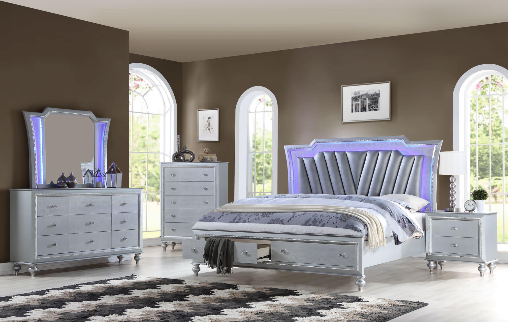 Emilio - Modern Bedroom Set With LED Lights & Storage