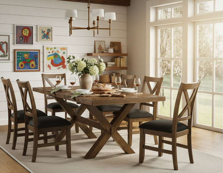 Lakeshore - 7 PC Modern Adjustable  Solid Wood Dining Set
