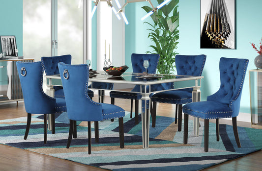 FANCY - MODERN 7 PC DINING SET WITH MIRROR INSERTS AND VELVET CHAIRS