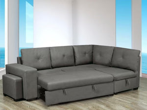 INOVO - MODERN FABRIC SOFA BED WITH STORAGE CHAISE AND PULL OUT STOOL