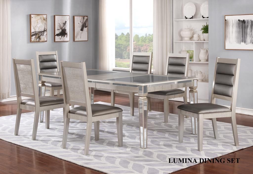 LUMINA - 7 PC MODERN DINING TABLE SET WITH LEAF