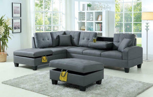 DENVER SECTIONAL WITH DROP DOWN CUPHOLDER AND STORAGE OTTOMAN