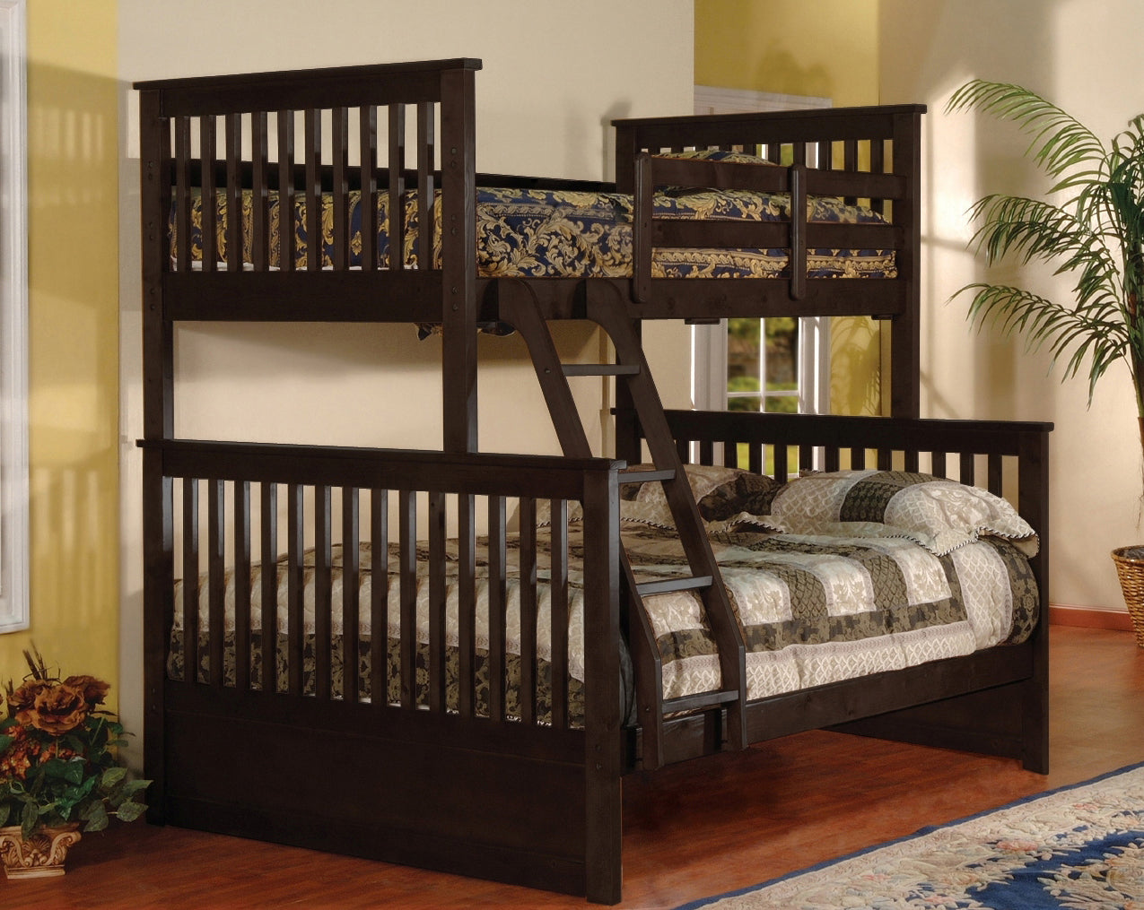 ELLIOT  - SINGLE OVER DOUBLE SOLID WOOD BUNK BED (White, Espresso)