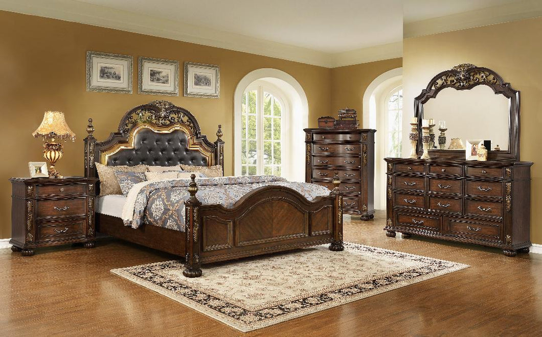KELLY ANNE - BEDROOM SET WITH TUFTED LEATHER HEADBOARD AND SLEEK VICTORIAN FINISH - 8 PC