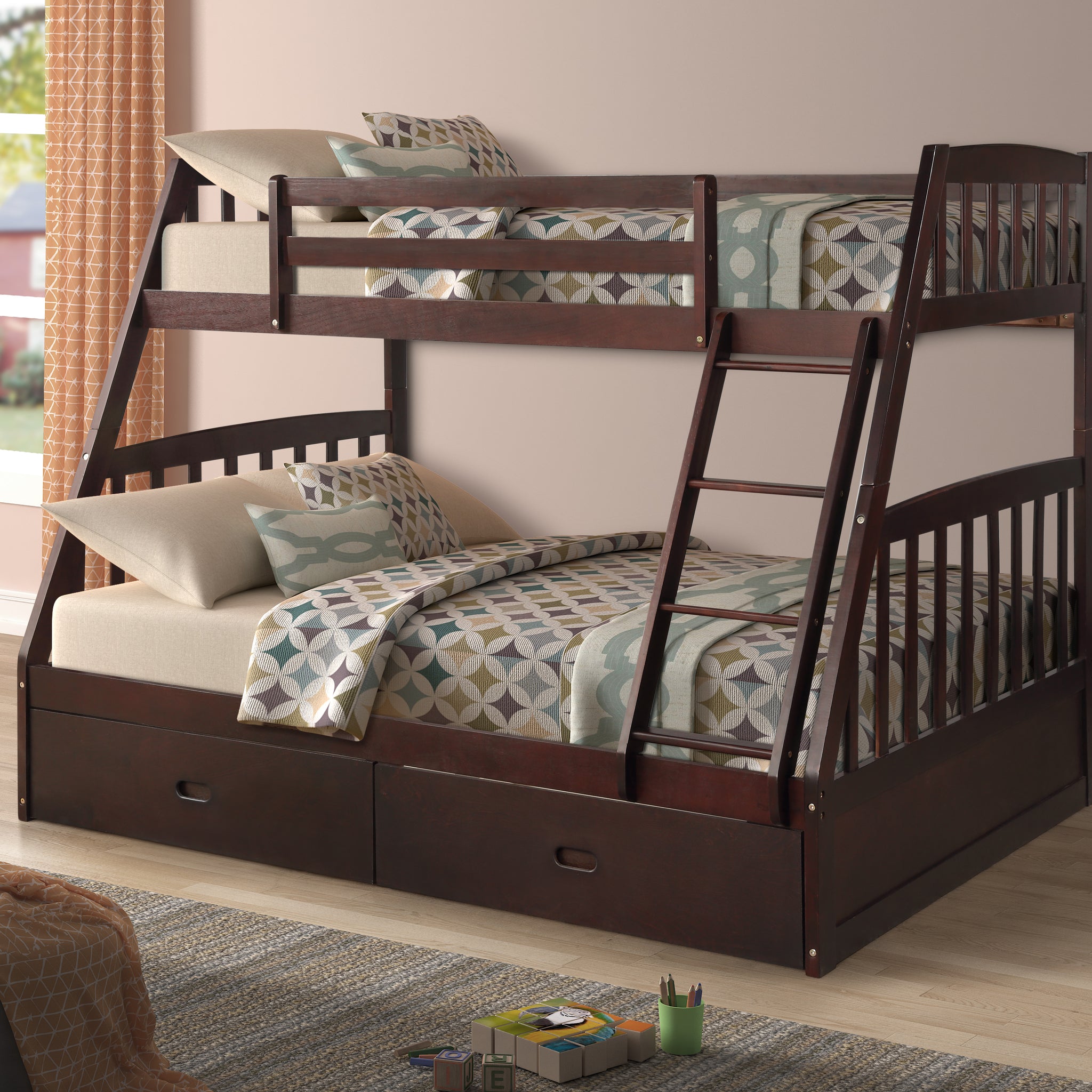 LAKE SIDE BUNK BED - SINGLE OVER DOUBLE WITH 2 DRAWERS SOLID WOOD