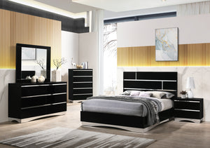 STONEY - 6 PC MODERN BEDROOM SET WITH MIRROR ACCENT & GLOSSY FINISH