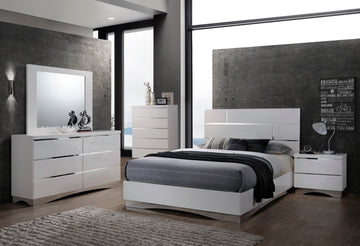 STONEY - 6 PC MODERN BEDROOM SET WITH MIRROR ACCENT & GLOSSY FINISH
