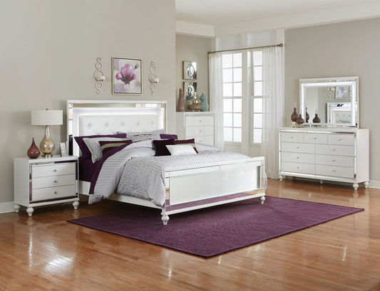 VALENTINO - BEDROOM SET WITH TUFTED LEATHER HEADBOARD AND LED LIGHTS - 8 PC