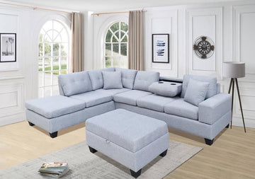 MIAMI - FABRIC SECTIONAL WITH REVERSIBLE CHAISE AND DROP DOWN CUPHOLDER (FLOOR MODEL)