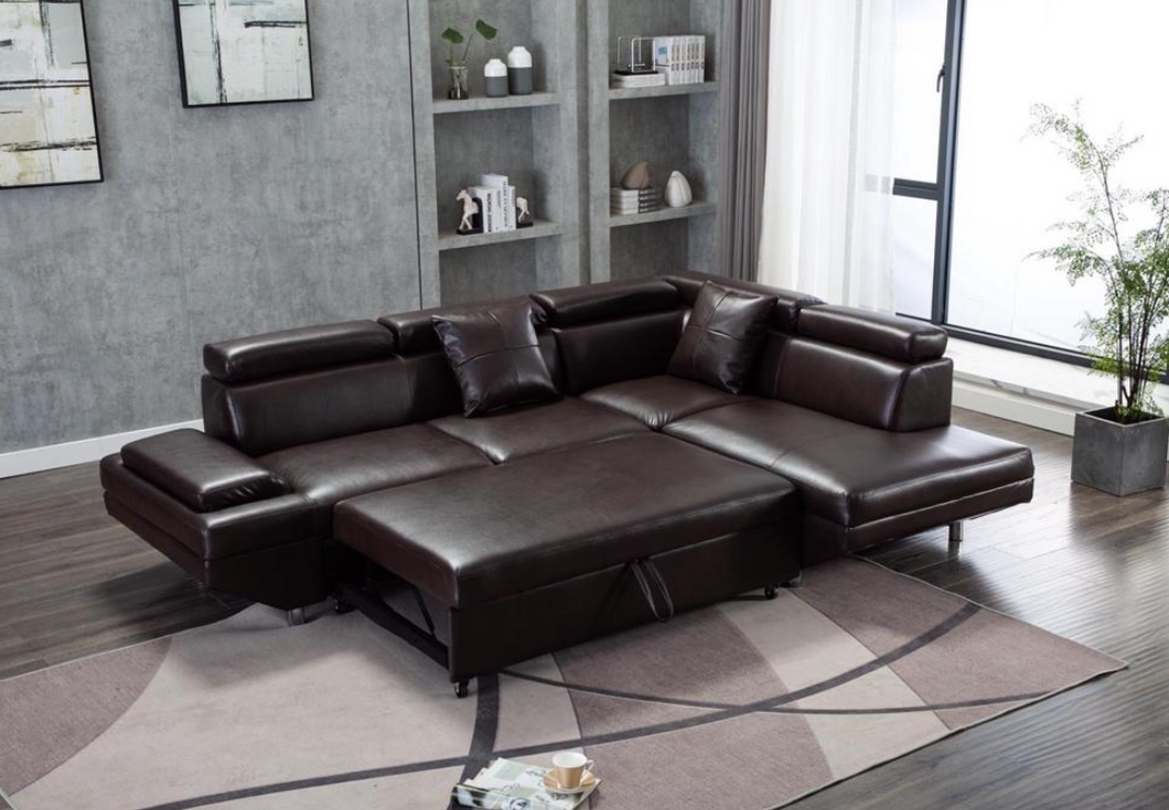 EDWIN - SECTIONAL SOFA BED WITH ADJUSTABLE HEADRESTS IN BLACK, BROWN OR GREY